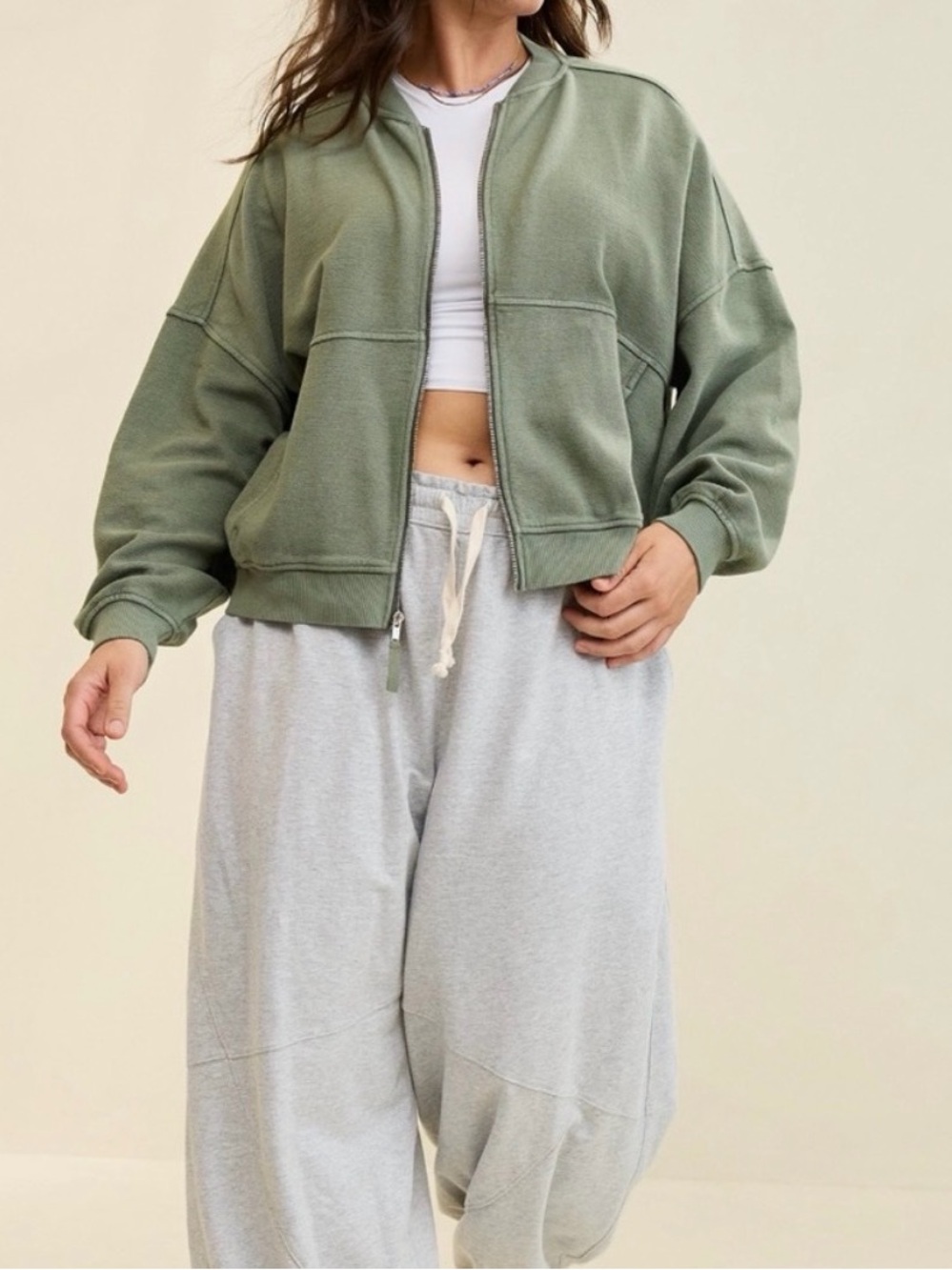 aerie Olive Green Zip-Up Sweatshirt Jacket